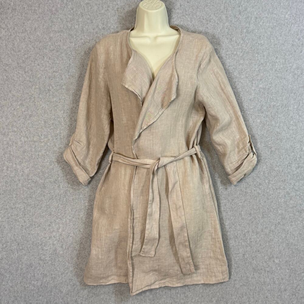 Alessia Pacini Italy 100% Linen Belted Open Cardigan Size L Minimalist Neutral